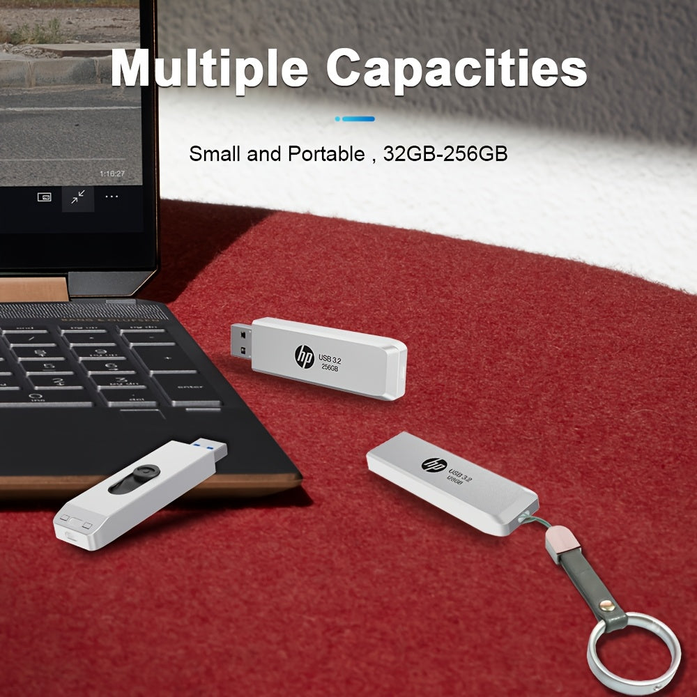 HP 32GB/64GB/128GB/256GB USB 3.2 Gen1 High-Speed Retractable Metal U Disk, Portable and Durable with Large Capacity for Data Transfer