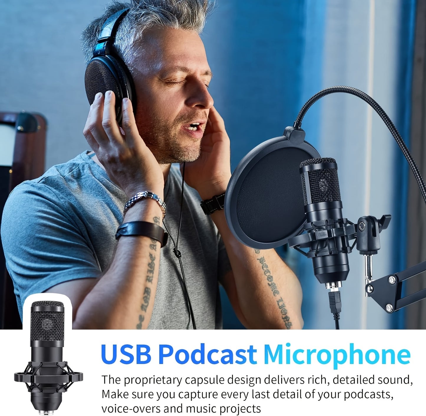 192kHz/24Bit Professional USB Microphone, Plug & Play PC Computer Condenser Cardioid Mic Kit with Sound Advanced Chipset for Streaming, Podcast, Studio Recording and Games