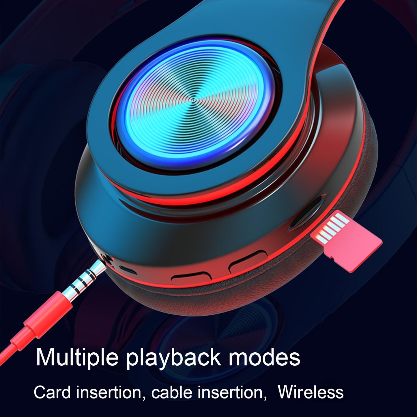 Wireless Headphones, 2025 NEW Headset Subwoofer 5.3 Mobile Computer Game Music Sports Over Ear Earphones, Headphones Wtih LED Light, Portable Folding Headphone Active Noise Canceling Headphones, Wireless Headphones with Deep