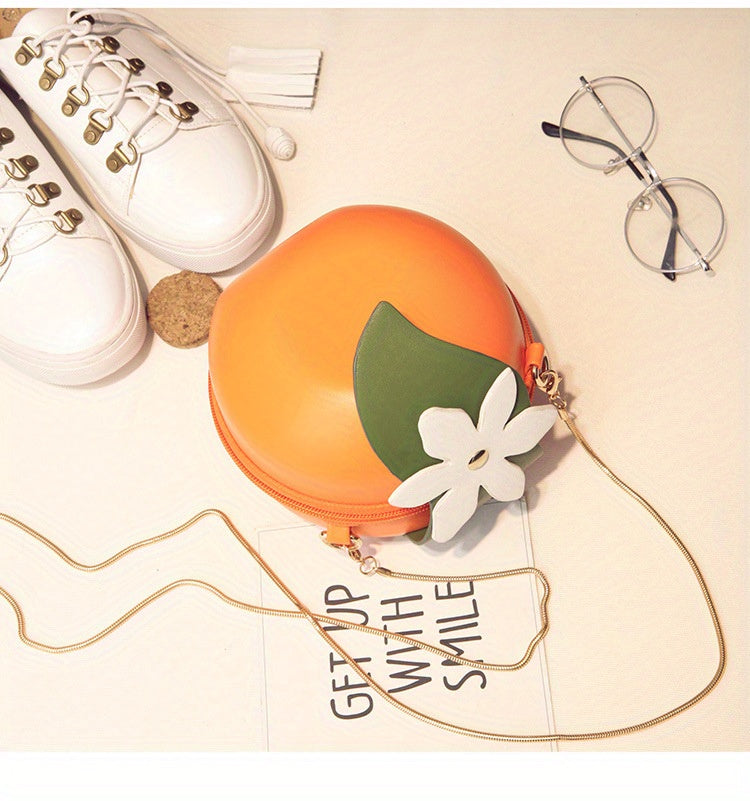 Adorable Orange Fruit Shape Crossbody Bag - Quirky PU Leather Chain Shoulder Bag with Adjustable Strap, Small Purse and Handbag for Women, Perfect for Casual Daily Use, Travel, and Outdoor Activities