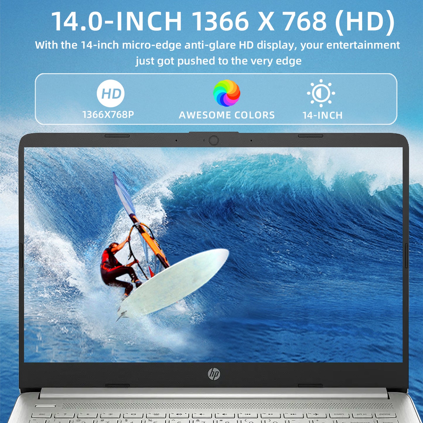 HP 14" Slim Laptop for Student & Business, Intel Quad-Core N4120, 8GB RAM, 256GB Storage (128GB eMMC+ 128GB SD Card), 1-Year Microsoft 365, Webcam, Windows 11 Home in S Mode, Natural Silver, with Cleaning Brush