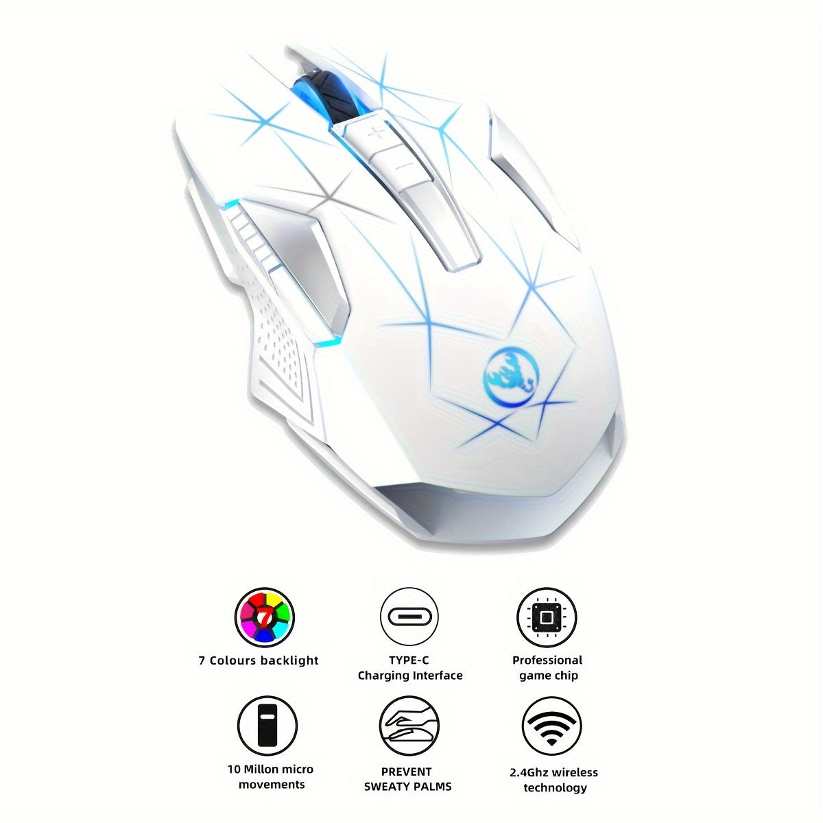 HXSI New 2.4GG Wireless Mouse Color Backlight and Rechargeable USB Plug and Play Optical Mouse Suitable for Home Games, Office Computer Peripherals