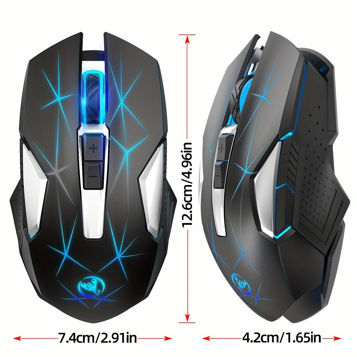 HXSI New 2.4GG Wireless Mouse Color Backlight and Rechargeable USB Plug and Play Optical Mouse Suitable for Home Games, Office Computer Peripherals