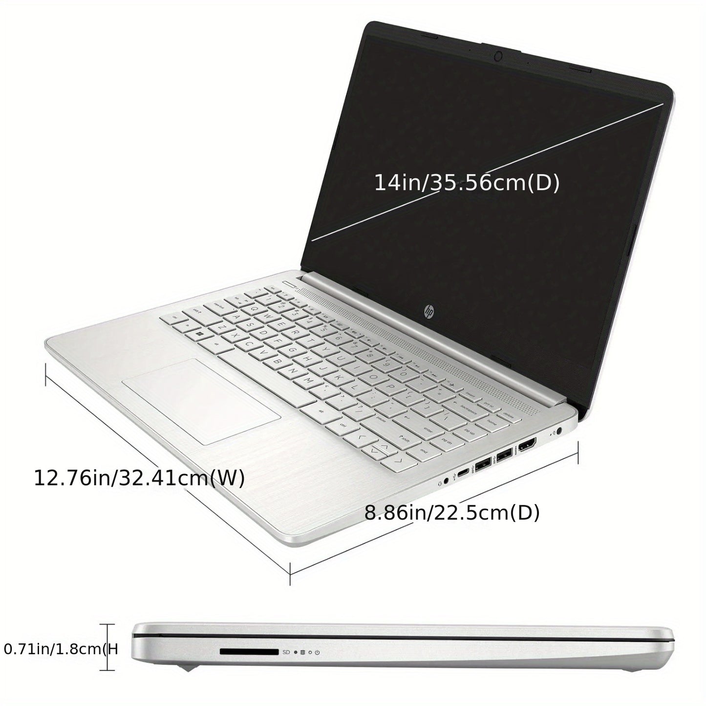 HP 14" Slim Laptop for Student & Business, Intel Quad-Core N4120, 8GB RAM, 256GB Storage (128GB eMMC+ 128GB SD Card), 1-Year Microsoft 365, Webcam, Windows 11 Home in S Mode, Natural Silver, with Cleaning Brush