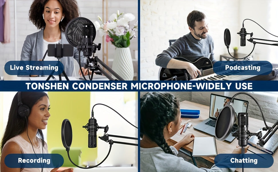 192kHz/24Bit Professional USB Microphone, Plug & Play PC Computer Condenser Cardioid Mic Kit with Sound Advanced Chipset for Streaming, Podcast, Studio Recording and Games