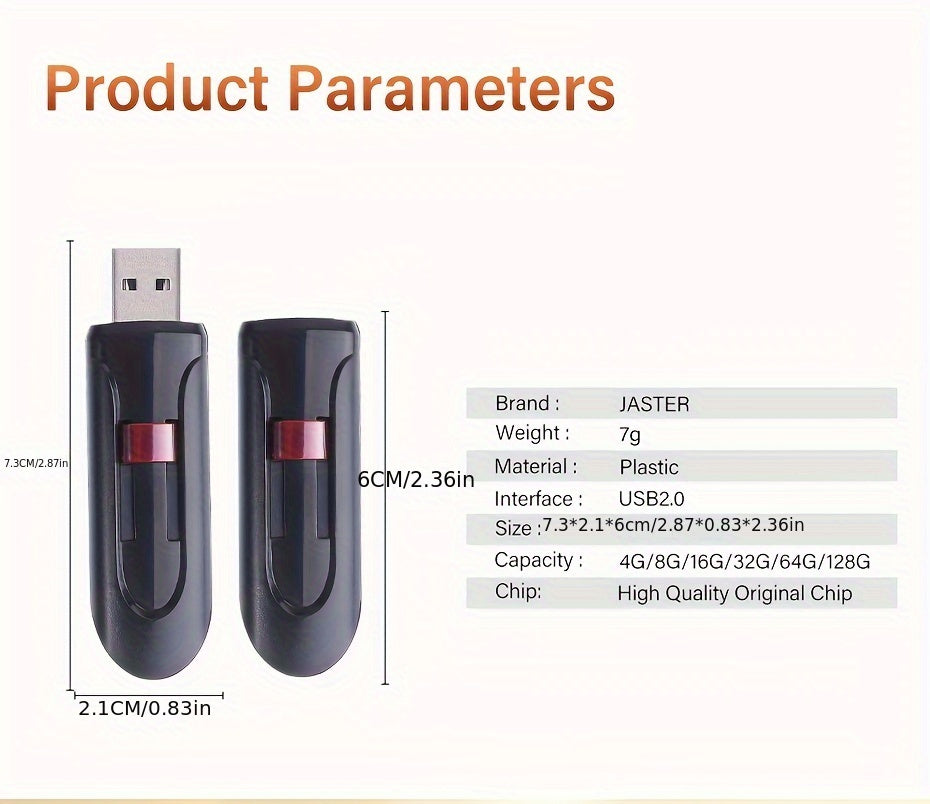 64GB Retractable USB Flash Drive - Durable Black Pen Drive with Red Slide, High-Speed Memory Stick for Business Gifts, Portable & Reliable Mini U Disk for Windows & MacOS