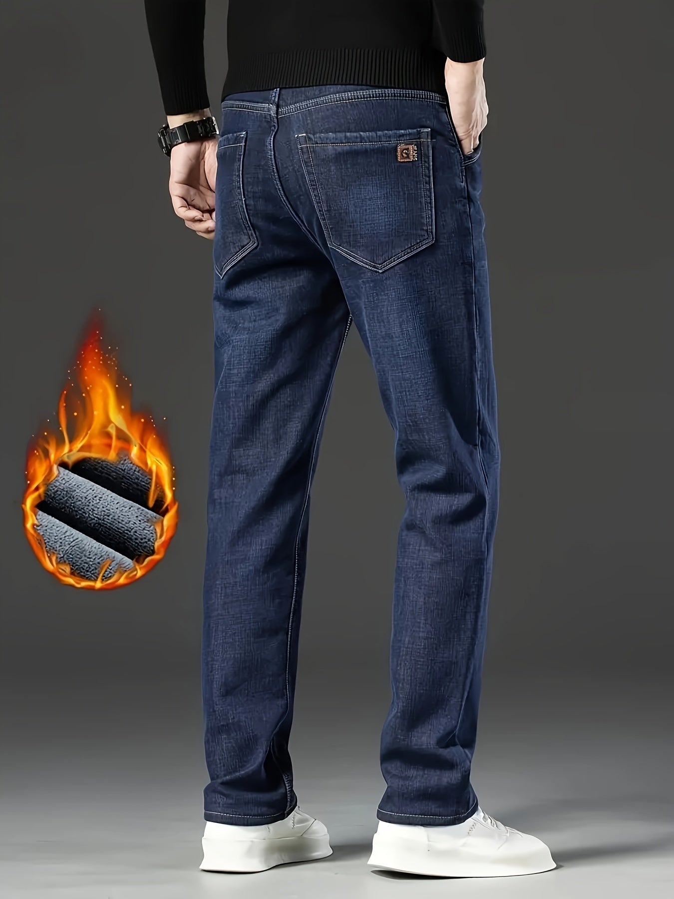Men's Classic Thickened Denim Straight Leg Fleece Lined Jeans - Warm and Comfortable Winter Pants with Classic Design for Autumn and Winter Season