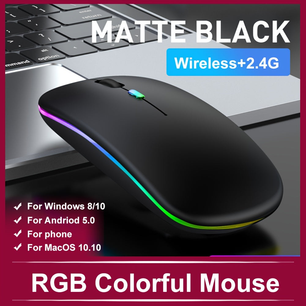 Wireless Mouse RGB Rechargeable Mice Wireless Computer Mause LED Backlit Ergonomic Gaming Mouse For PC Computer/laptop Windows/ios System With LED Color Light And Wireless 5.2
