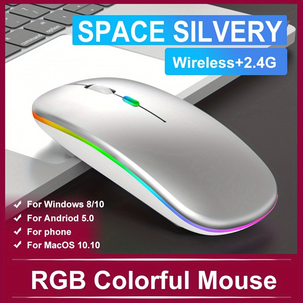 Wireless Mouse RGB Rechargeable Mice Wireless Computer Mause LED Backlit Ergonomic Gaming Mouse For PC Computer/laptop Windows/ios System With LED Color Light And Wireless 5.2