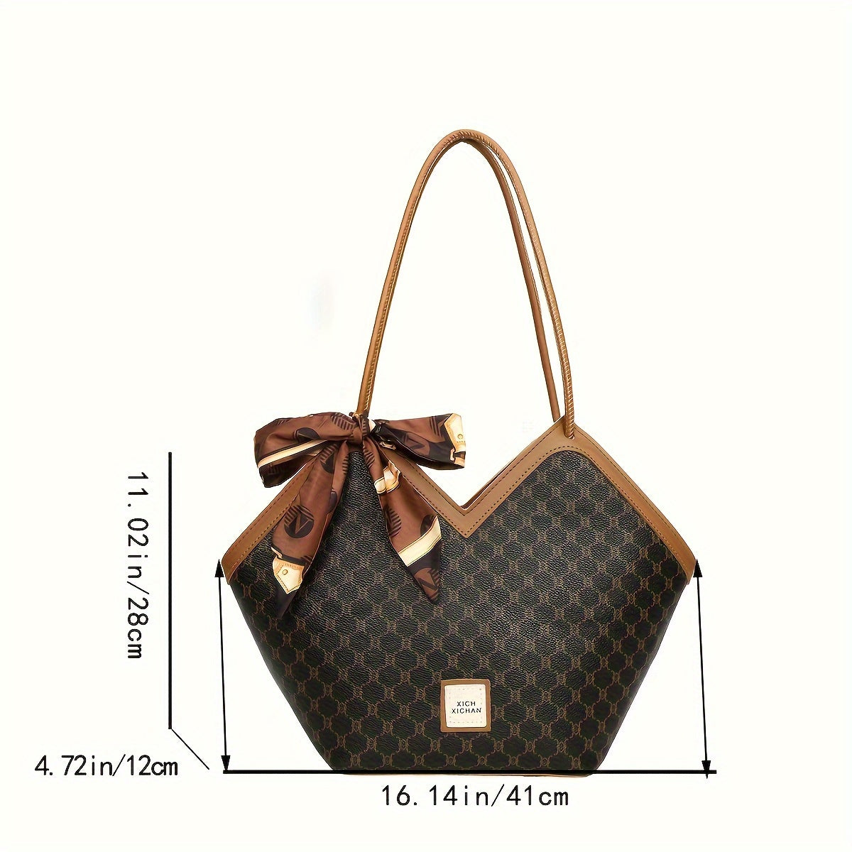 LABOONOO Women'S Extra Large Tote Bag - Stylish Shoulder Handbag with Ribbon Bow, Black & Brown Pattern, Zipper Closure, Perfect for Everyday Use, Ladies Handbags
