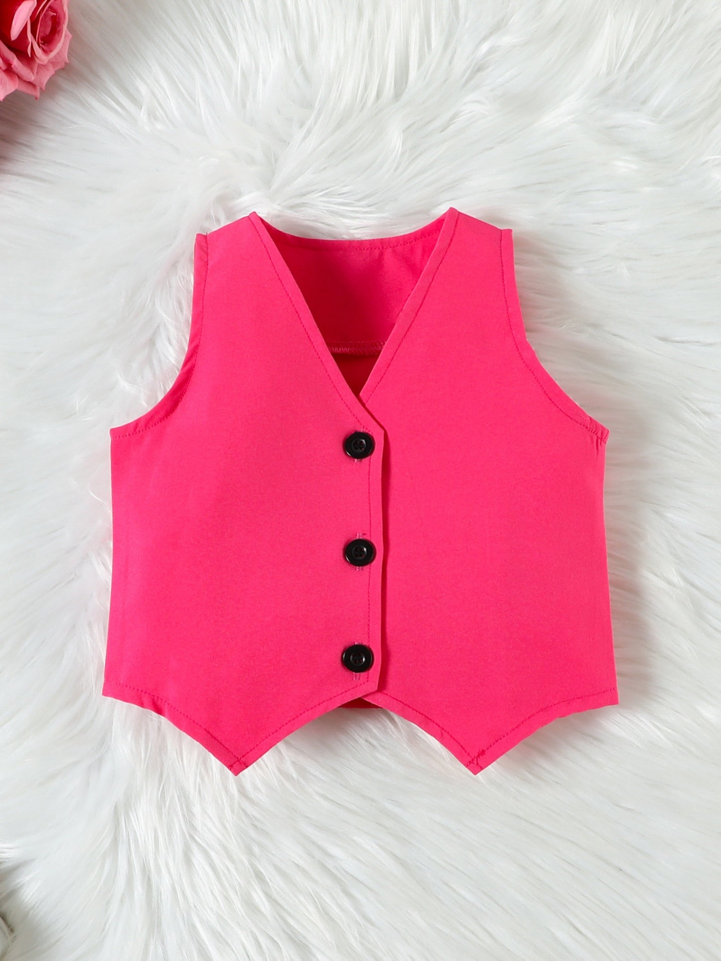 Girl Summer Set V-Neck Sleeveless Button-up Vest Cami Pleated Skirt Hat 4pcs Outfits, for Outdoor