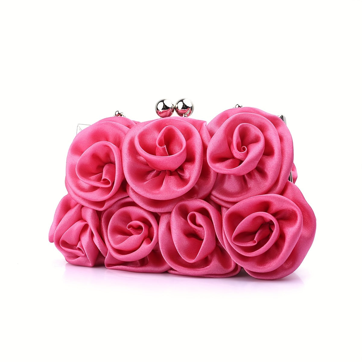 Elegant Floral Fabric Clutch with Kiss Lock Closure, Polyester Lined Evening Handbag for Women - Perfect for Weddings, Parties & Formal Events, Wedding Purse | Floral Embellished Purse | Soft Pink Roses Design