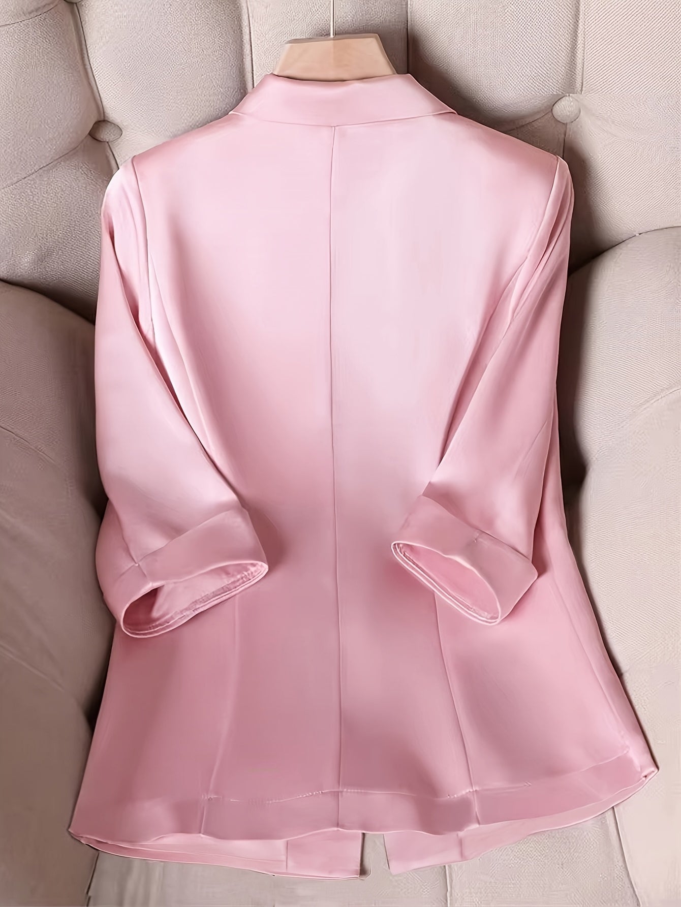 Elegant Women'S Pink Polyester Blazer - Solid Color, Regular Fit with Single-Breasted Button Detail, Versatile All-Season Jacket for Formal or Casual Attire, Allseason Jacket|Sophisticated Suit|Polyester Jacket, Ladies Blazer