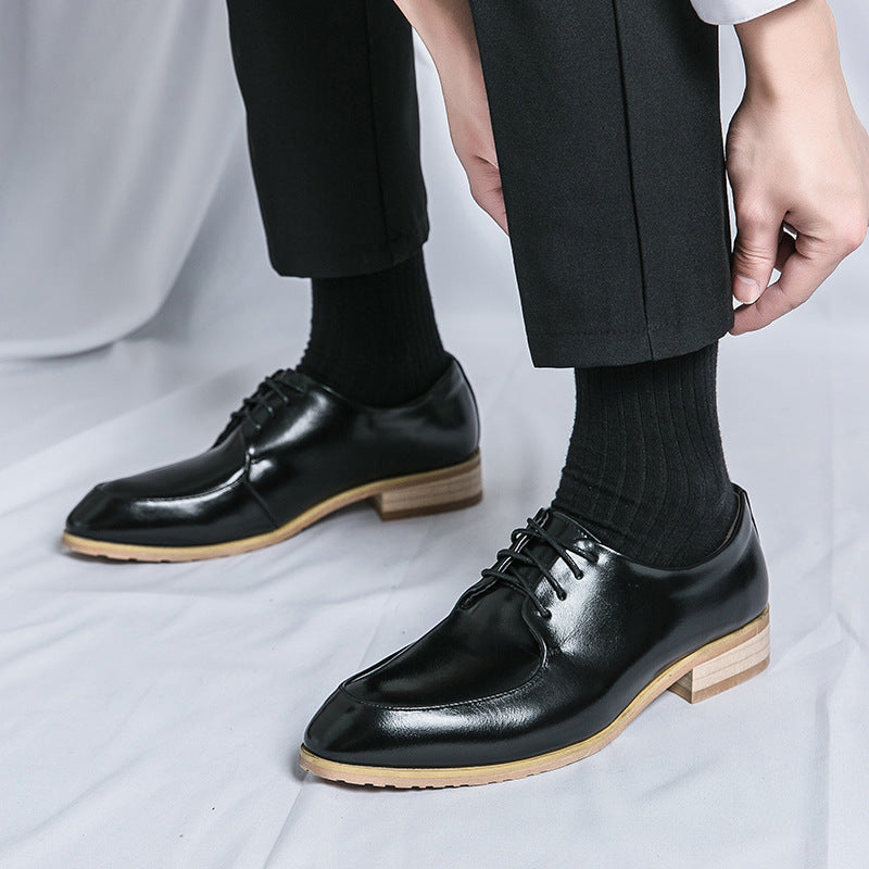 Pointed Wooden Heel Bottom Business Casual Formal men shoes Wear Pumps