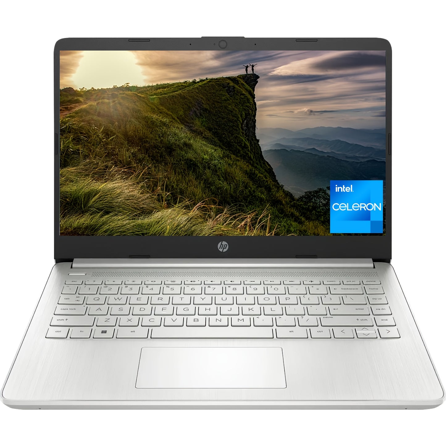 HP 14" Slim Laptop for Student & Business, Intel Quad-Core N4120, 8GB RAM, 256GB Storage (128GB eMMC+ 128GB SD Card), 1-Year Microsoft 365, Webcam, Windows 11 Home in S Mode, Natural Silver, with Cleaning Brush
