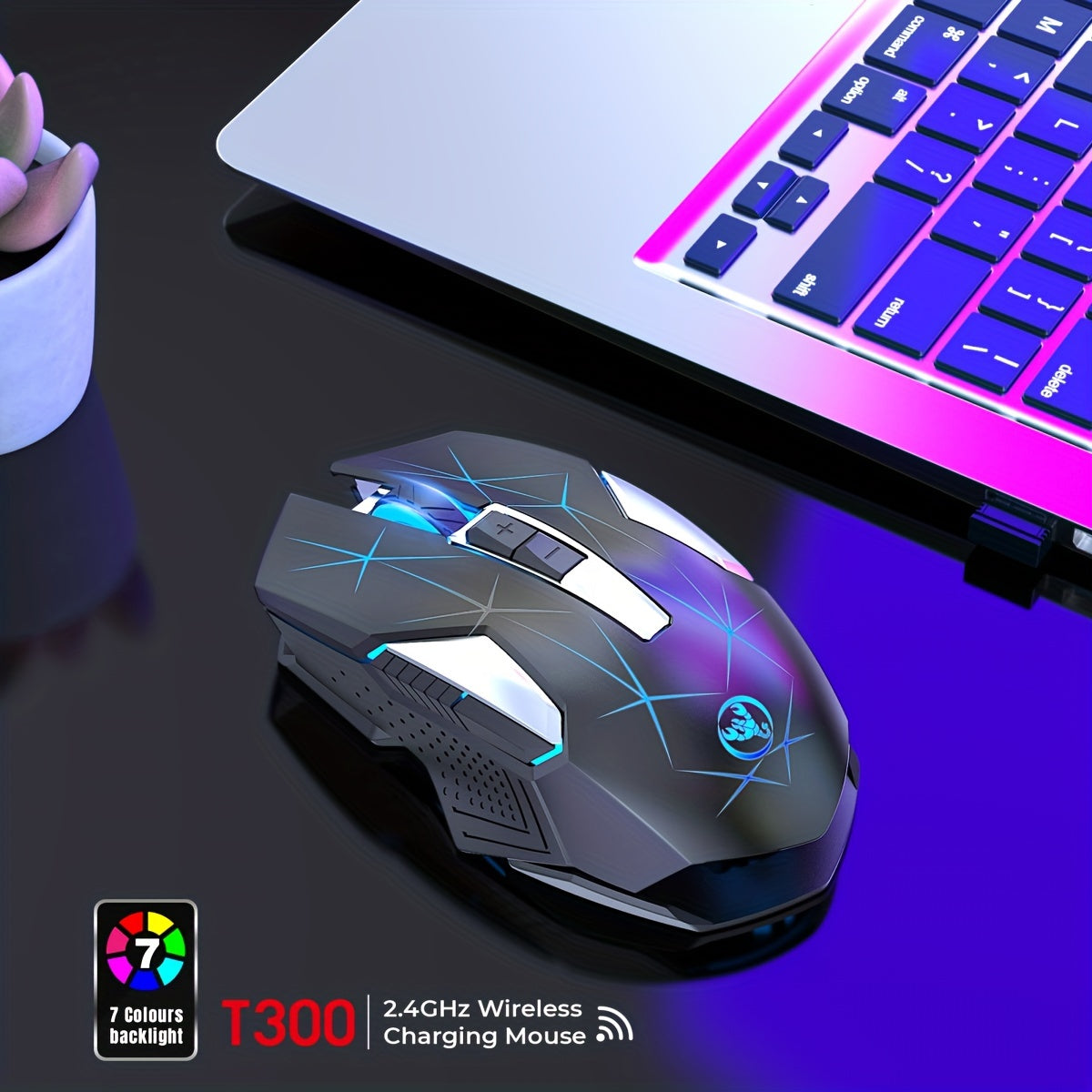 HXSI New 2.4GG Wireless Mouse Color Backlight and Rechargeable USB Plug and Play Optical Mouse Suitable for Home Games, Office Computer Peripherals