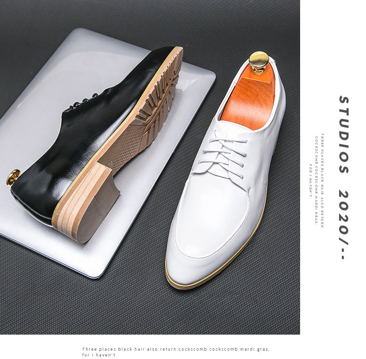 Pointed Wooden Heel Bottom Business Casual Formal men shoes Wear Pumps