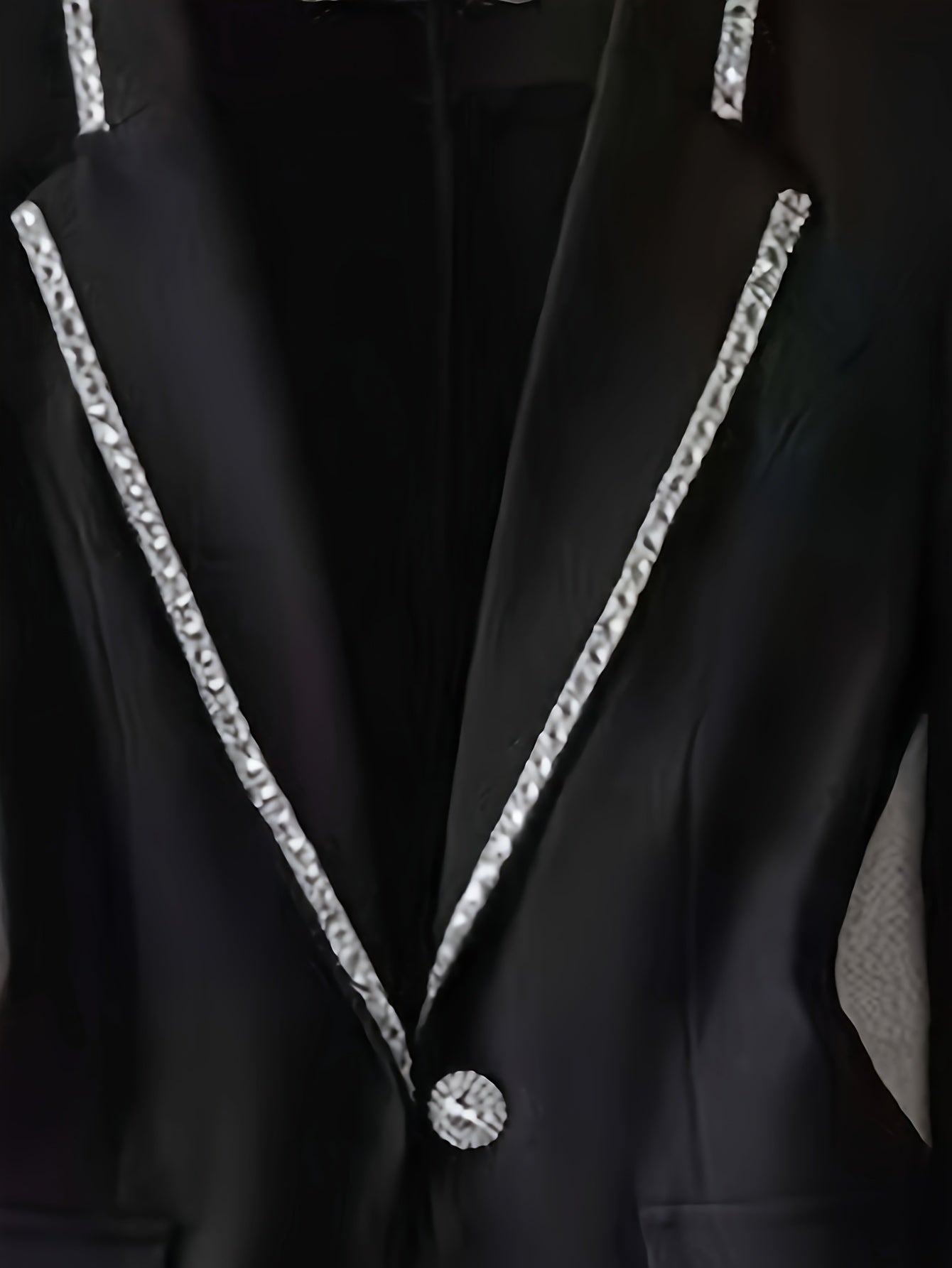 Women'S Elegant Chiffon Blazer with Rhinestone Embellishments, Spring/Summer Three Quarter Sleeve, Polyester 100%, Solid Color, X-Contour, Single Button Placket, Lightweight Knit Fabric, 120g/m² - Fashionable Casual Suit Jac