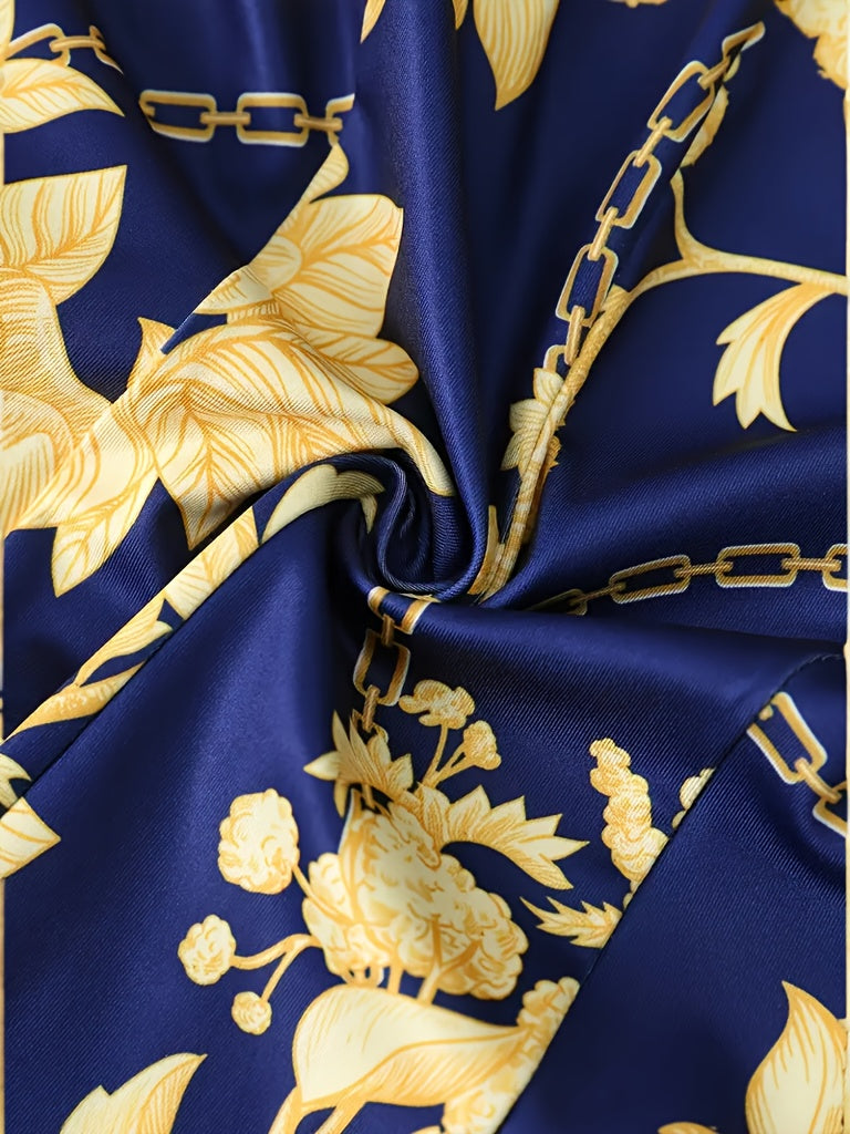 2025New Elegant Floral Print Polyester Blazer Set - Women'S Chain Print, Spandex Blend, Machine Washable, Spring/Autumn Fashion