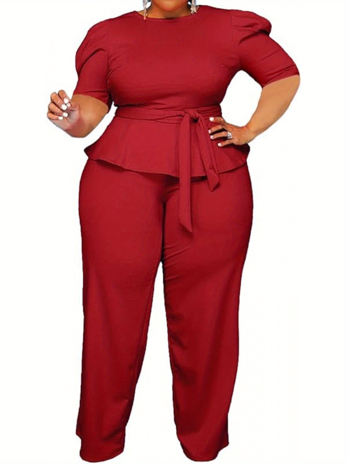 Plus Size 2pcs Outfits for Women Blazer Top Long Sleeve Long Pants Sets Formal Evening Ruffles Slim Fit Blazer Top And Long Pants Set Casual Elegant Business Suit with Belt