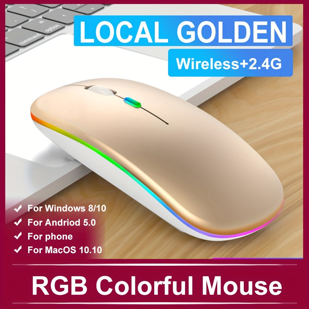 Wireless Mouse RGB Rechargeable Mice Wireless Computer Mause LED Backlit Ergonomic Gaming Mouse For PC Computer/laptop Windows/ios System With LED Color Light And Wireless 5.2