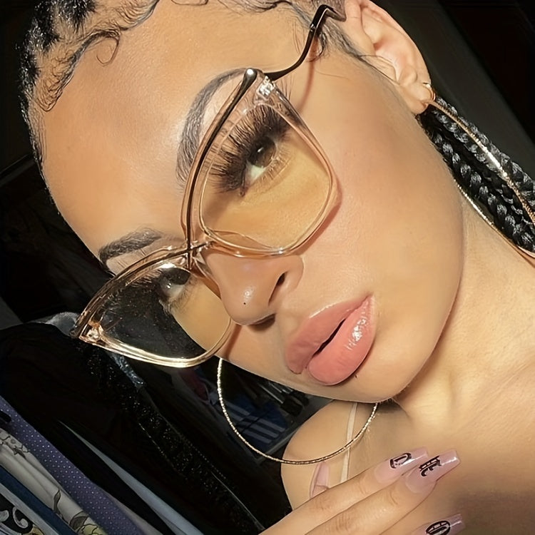Fashionable Large Cat Eye Clear Lens Glasses for Women - Perfect for Computer Use and Decorative Purposes