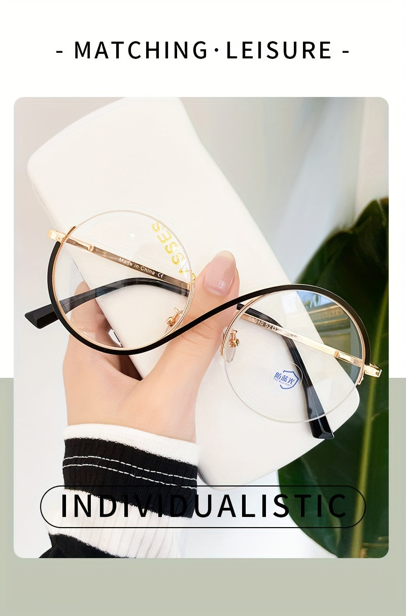 Blue Light Blocking Glasses Large Round Metal Frame Clear Lens Computer Glasses Optical Spectacles For Women Men