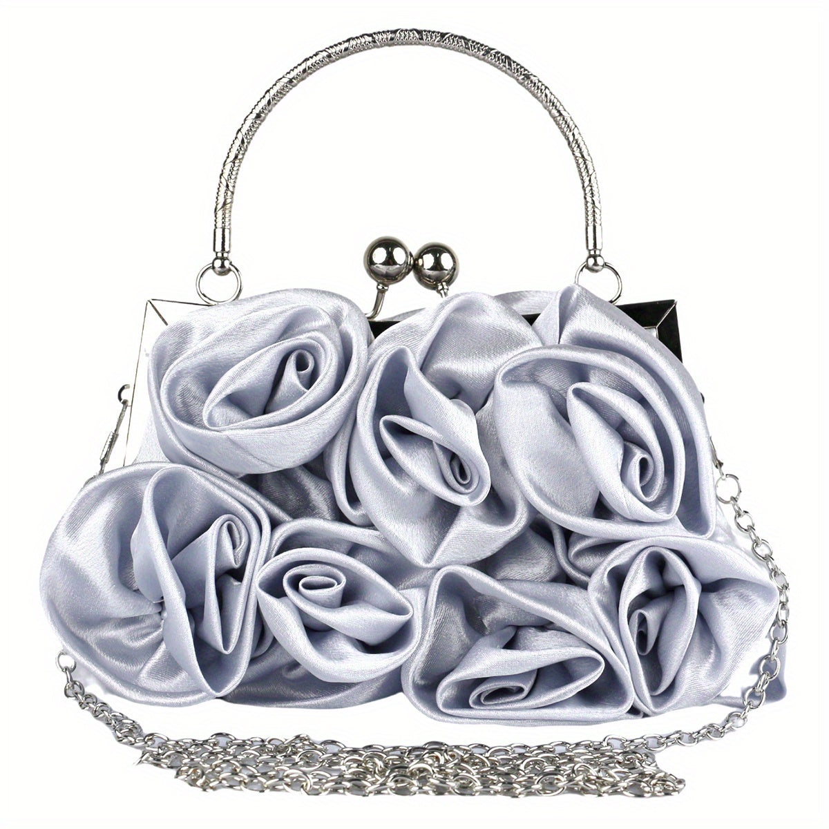 Elegant Floral Fabric Clutch with Kiss Lock Closure, Polyester Lined Evening Handbag for Women - Perfect for Weddings, Parties & Formal Events, Wedding Purse | Floral Embellished Purse | Soft Pink Roses Design