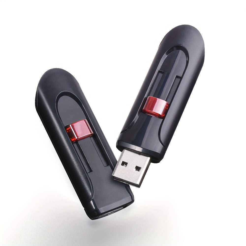 64GB Retractable USB Flash Drive - Durable Black Pen Drive with Red Slide, High-Speed Memory Stick for Business Gifts, Portable & Reliable Mini U Disk for Windows & MacOS