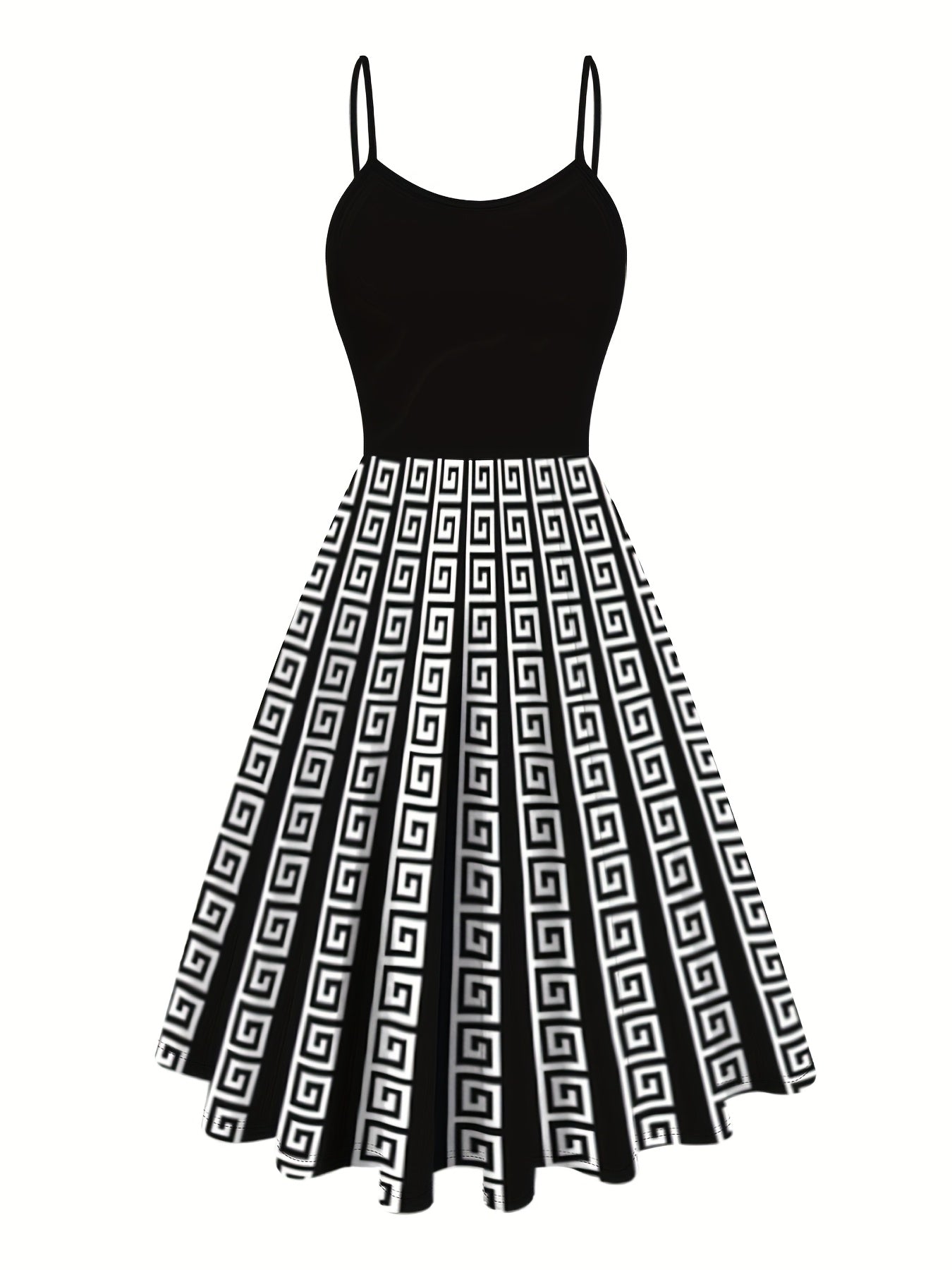 Plus Size Two-Piece Set - Elegant Cardigan Jacket and Geometric Suspender Dress - Knit Polyester with Elastane, Machine Washable