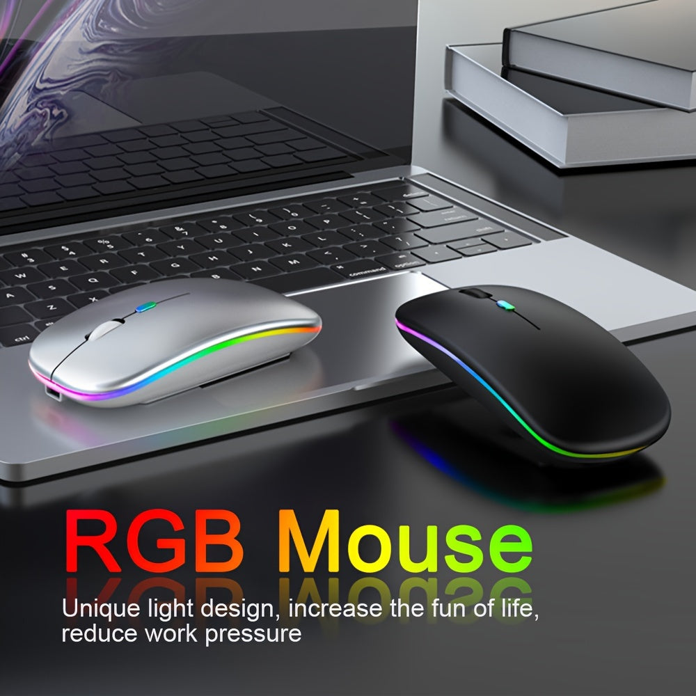 Wireless Mouse RGB Rechargeable Mice Wireless Computer Mause LED Backlit Ergonomic Gaming Mouse For PC Computer/laptop Windows/ios System With LED Color Light And Wireless 5.2