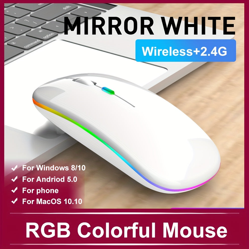 Wireless Mouse RGB Rechargeable Mice Wireless Computer Mause LED Backlit Ergonomic Gaming Mouse For PC Computer/laptop Windows/ios System With LED Color Light And Wireless 5.2