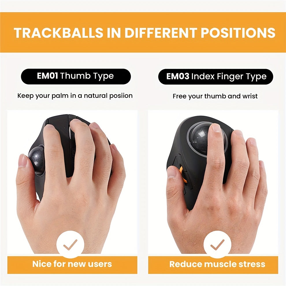 JOMAA EliteTrack - Ergonomic Wireless Rechargeable Trackball Mouse with RGB Lighting, 3-Device Connection, Index Control, and Long-Lasting Battery Life for Comfortable Computer and Laptop Navigation