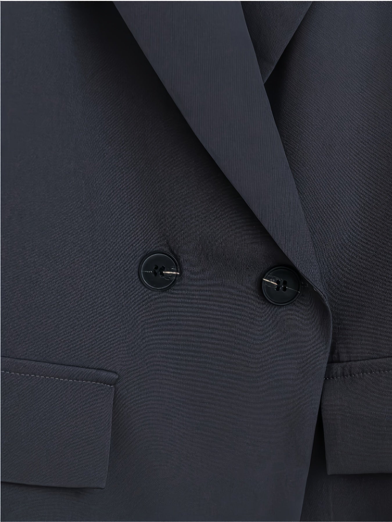 Women's Elegant Solid Color Double-Breasted Suit Jacket with Mesh Pleated Skirt Set, Spring/Summer Belt Not Included