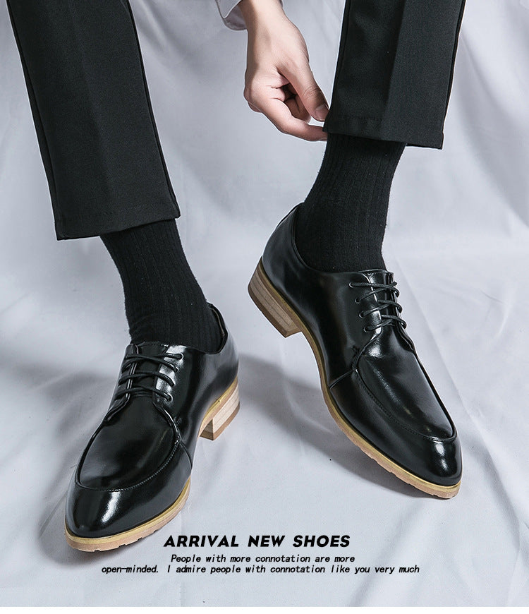 Pointed Wooden Heel Bottom Business Casual Formal men shoes Wear Pumps