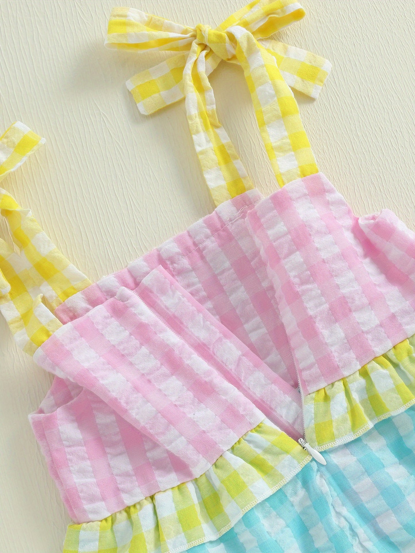 Toddler Girl Summer Dress Plaid Print Tie-up Sleeveless Tiered Ruffled A-Line Dress