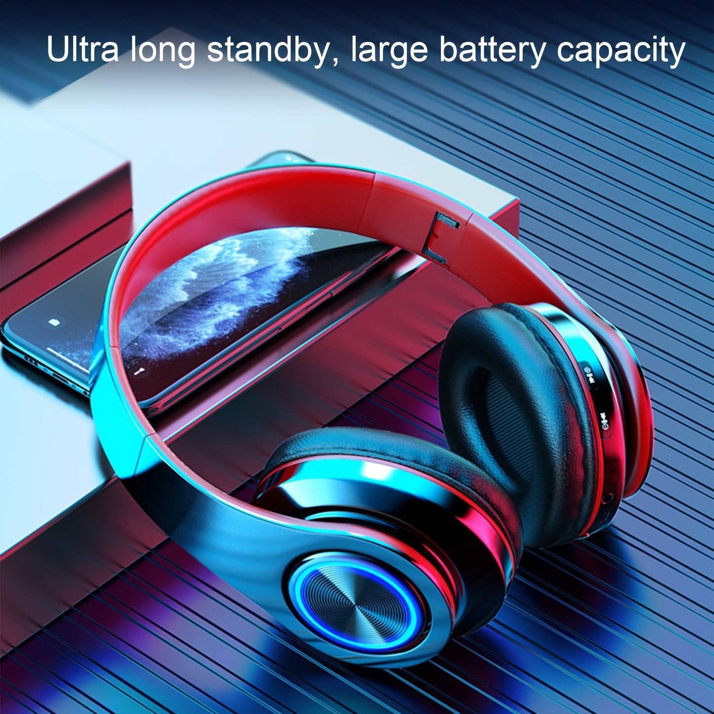 Wireless Headphones, 2025 NEW Headset Subwoofer 5.3 Mobile Computer Game Music Sports Over Ear Earphones, Headphones Wtih LED Light, Portable Folding Headphone Active Noise Canceling Headphones, Wireless Headphones with Deep