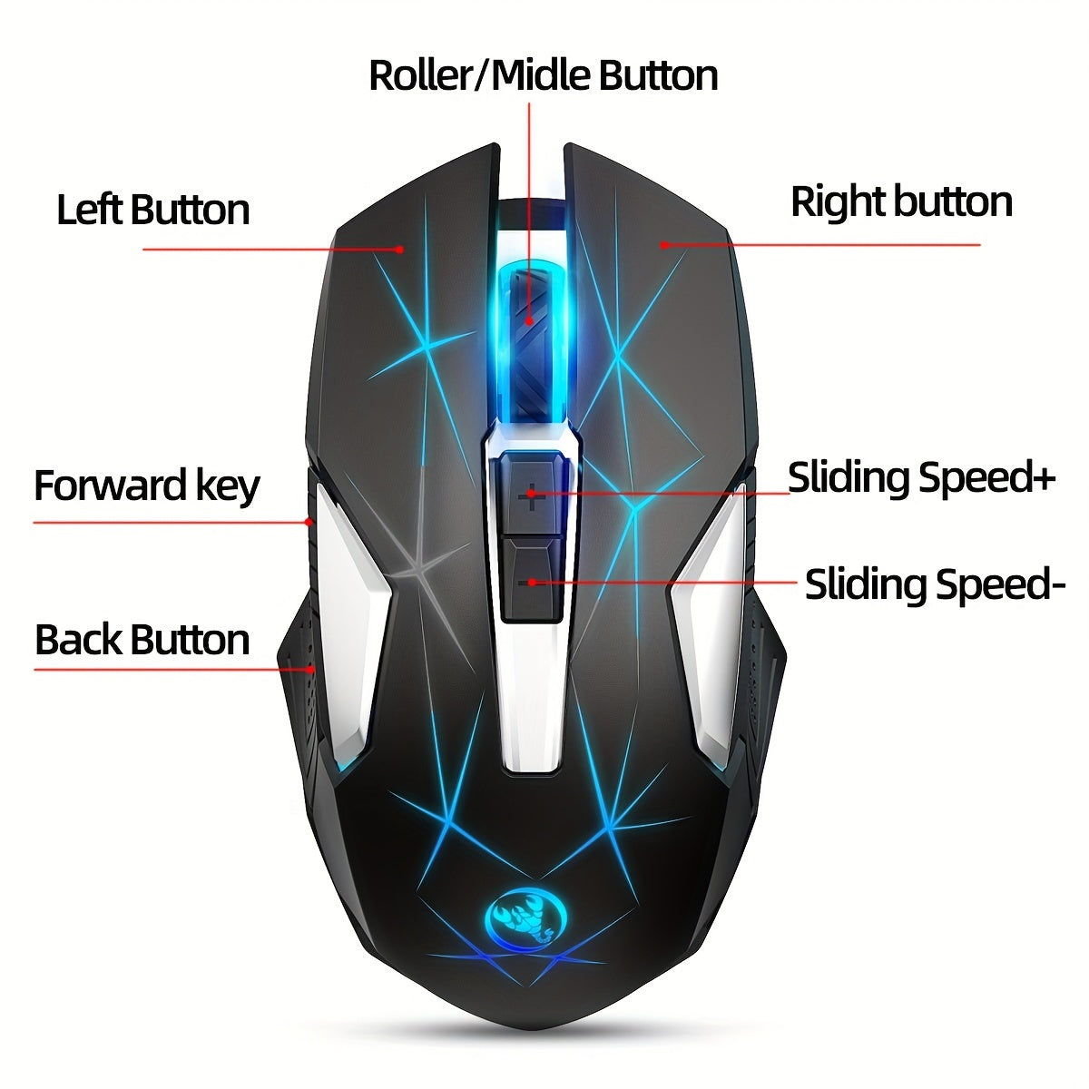 HXSI New 2.4GG Wireless Mouse Color Backlight and Rechargeable USB Plug and Play Optical Mouse Suitable for Home Games, Office Computer Peripherals