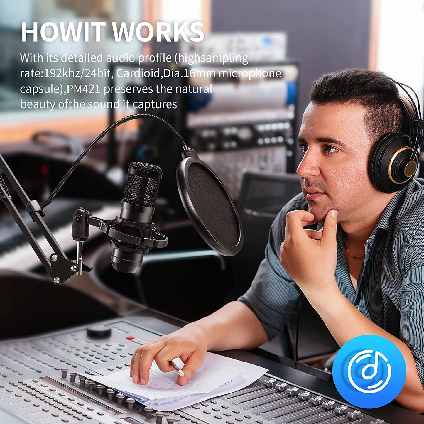 192kHz/24Bit Professional USB Microphone, Plug & Play PC Computer Condenser Cardioid Mic Kit with Sound Advanced Chipset for Streaming, Podcast, Studio Recording and Games