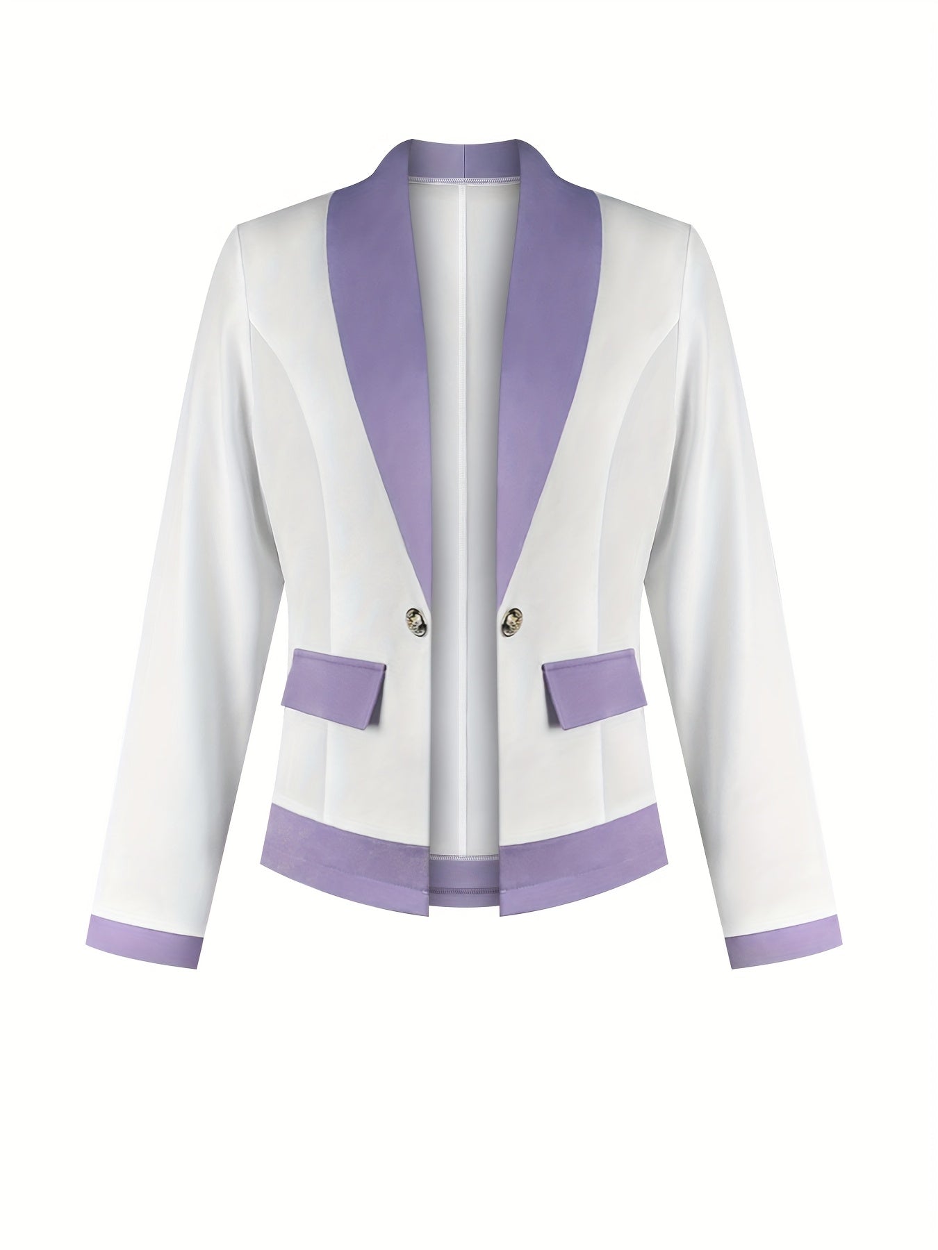 A Stylish Two-Piece Set Featuring a Color-Blocked Suit Jacket with a Collar And Long Sleeves, Paired with a Dress.
