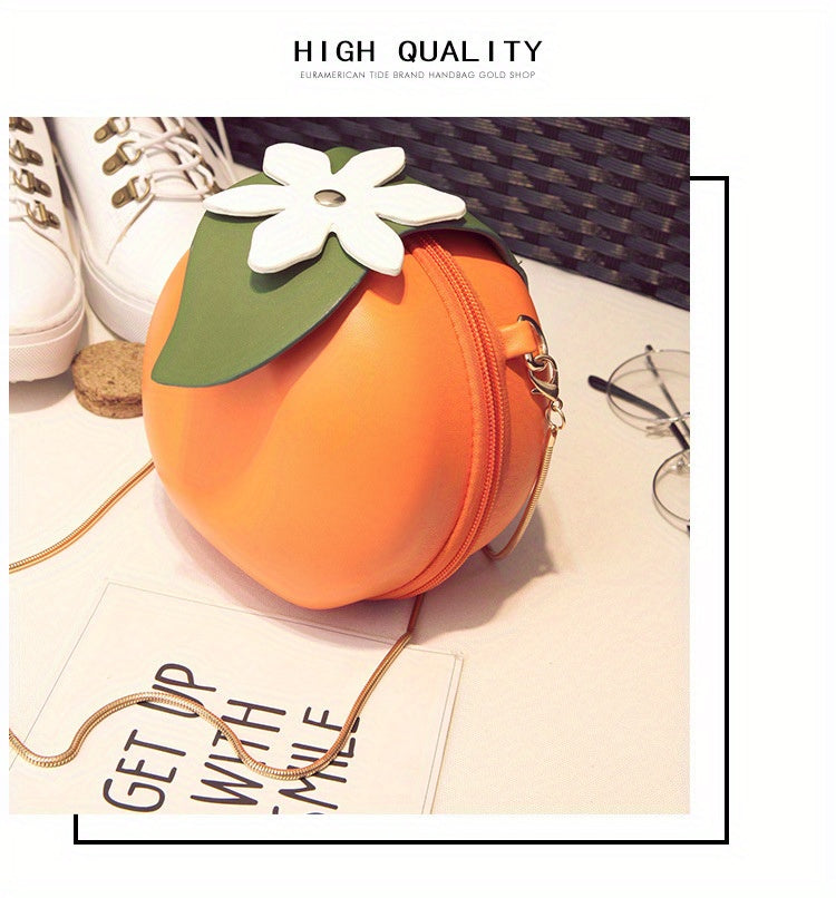 Adorable Orange Fruit Shape Crossbody Bag - Quirky PU Leather Chain Shoulder Bag with Adjustable Strap, Small Purse and Handbag for Women, Perfect for Casual Daily Use, Travel, and Outdoor Activities