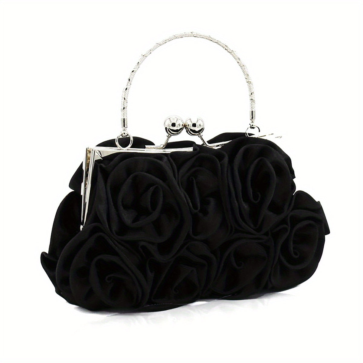 Elegant Floral Fabric Clutch with Kiss Lock Closure, Polyester Lined Evening Handbag for Women - Perfect for Weddings, Parties & Formal Events, Wedding Purse | Floral Embellished Purse | Soft Pink Roses Design
