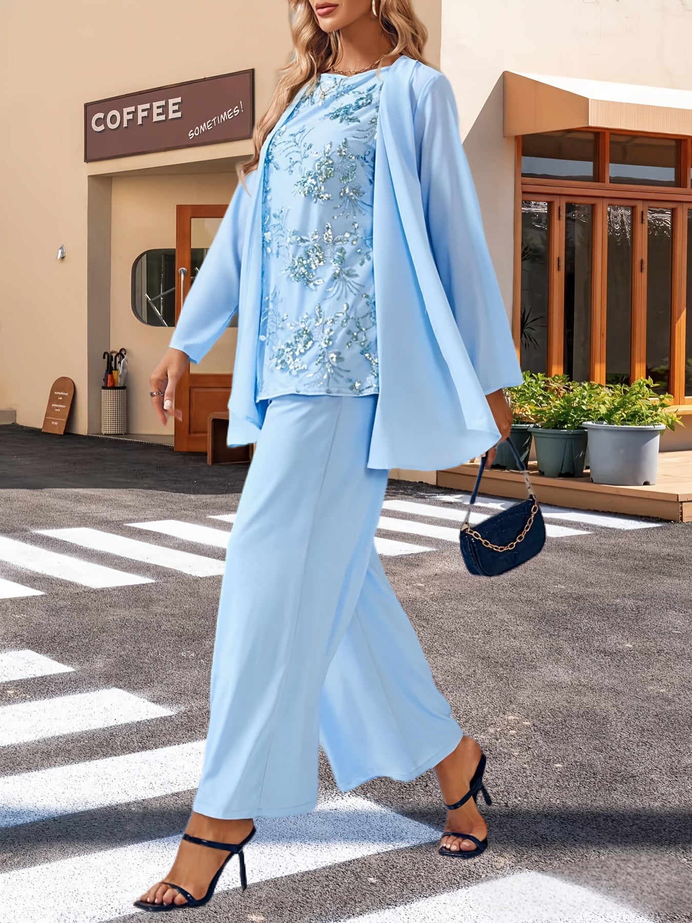 Women'S 3pcs Lace Pants Suits Mother Of Bride Dressy Elegant Sets Wedding Formal Outfit