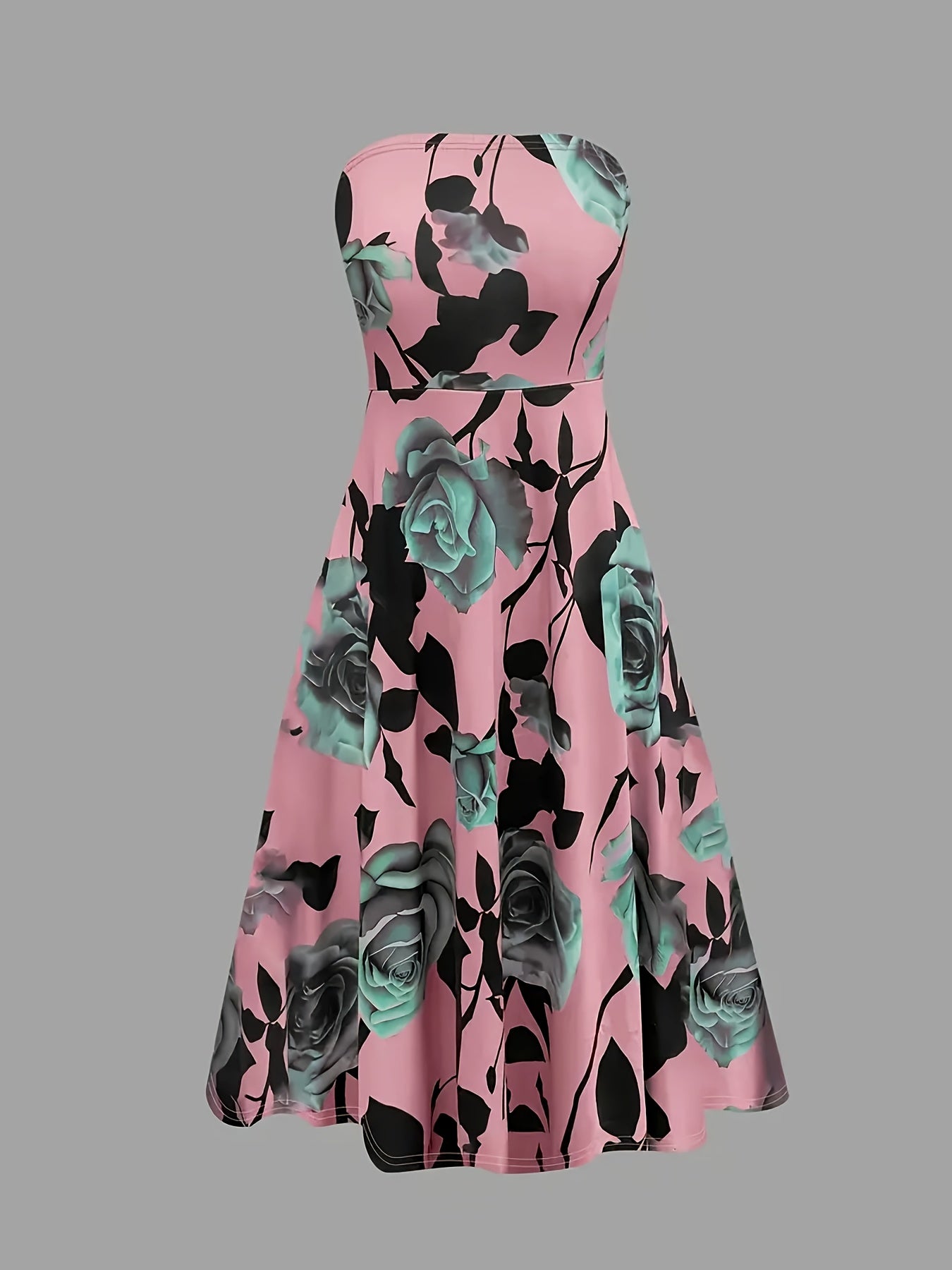 Stylish Women's Elegant Suit, Solid Color Lace-Up Small Cardigan + Rose Flower Dress 2pcs Set