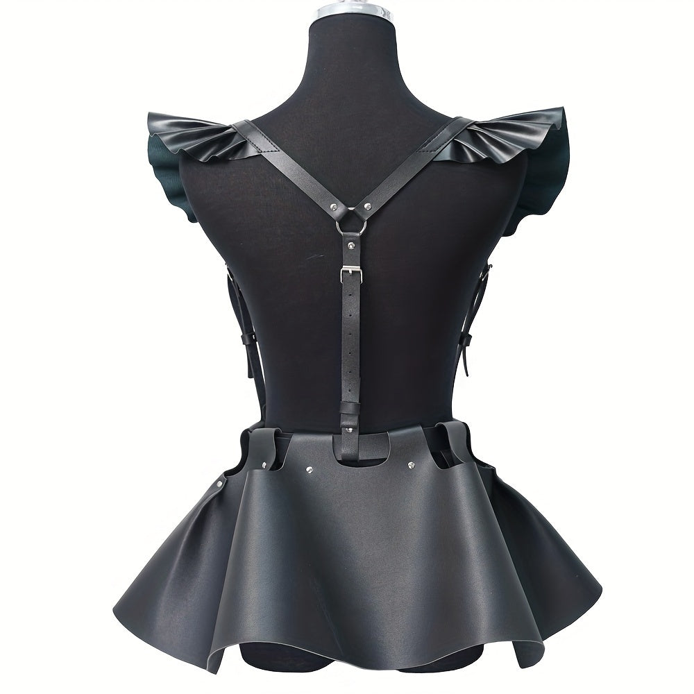 Vintage PU Leather A-Line Skirts - Ladies Ruffle Mini Skirts for Club & Party - Spring Summer Holiday Dressing Fashion