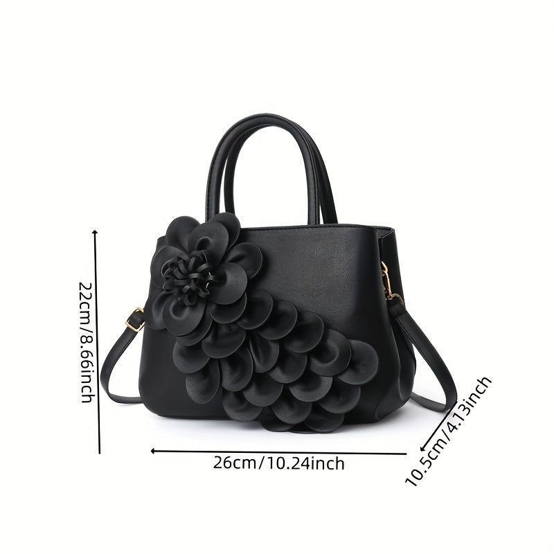 Elegant Floral Designer Handbag For Women, Vintage Style, PU Leather Shoulder & Crossbody Bag, Elegant Satchel Bag