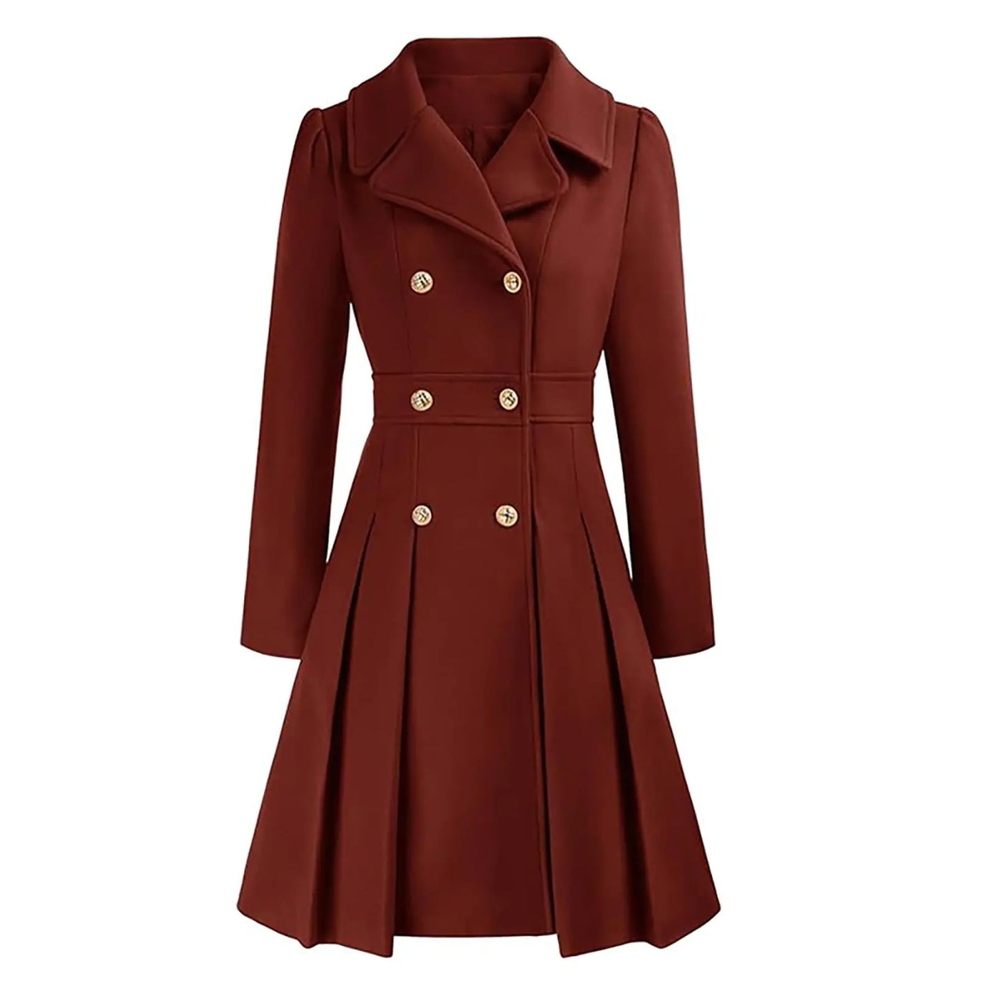 Winter Coats for Women Fleece Pea Coat Notch Lapel Double Breasted Thick A Line Trench Coat Jacket with Pockets