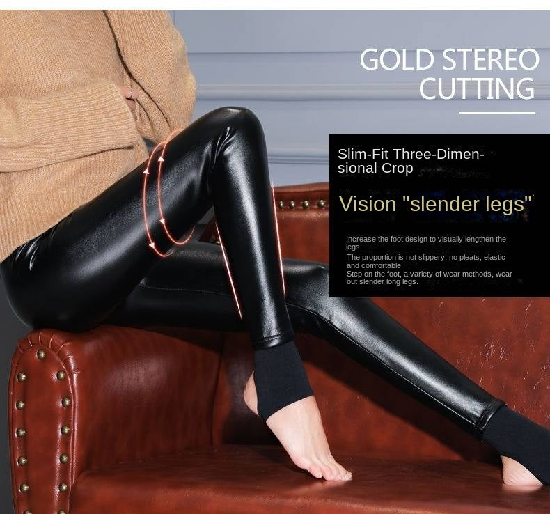 Winter Warm 700g Thick Velvet Wool Fleece Ladies Leggings Women Trousers Lambskin Cashmere Female Jegging Faux Leather Pants