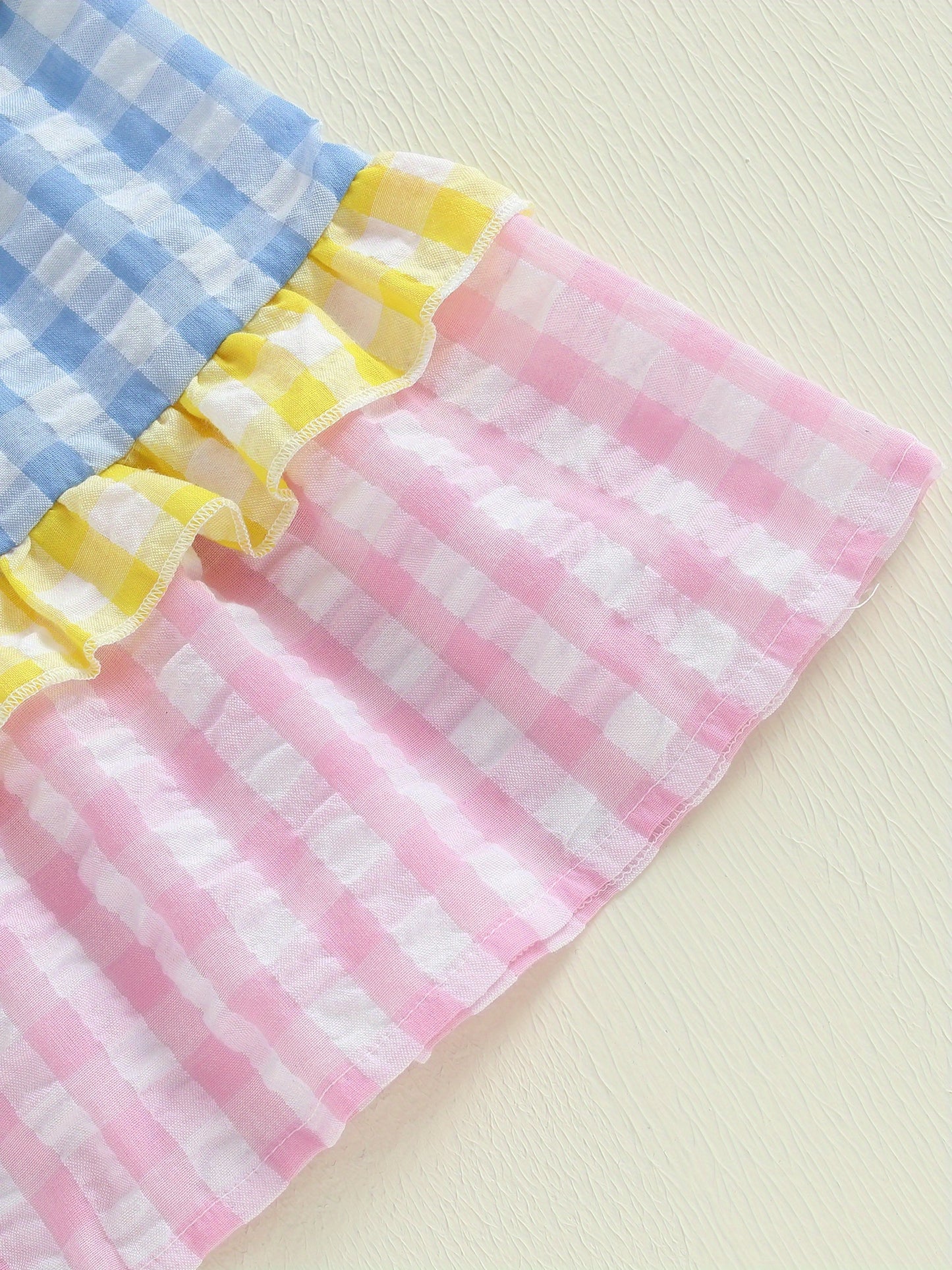 Toddler Girl Summer Dress Plaid Print Tie-up Sleeveless Tiered Ruffled A-Line Dress