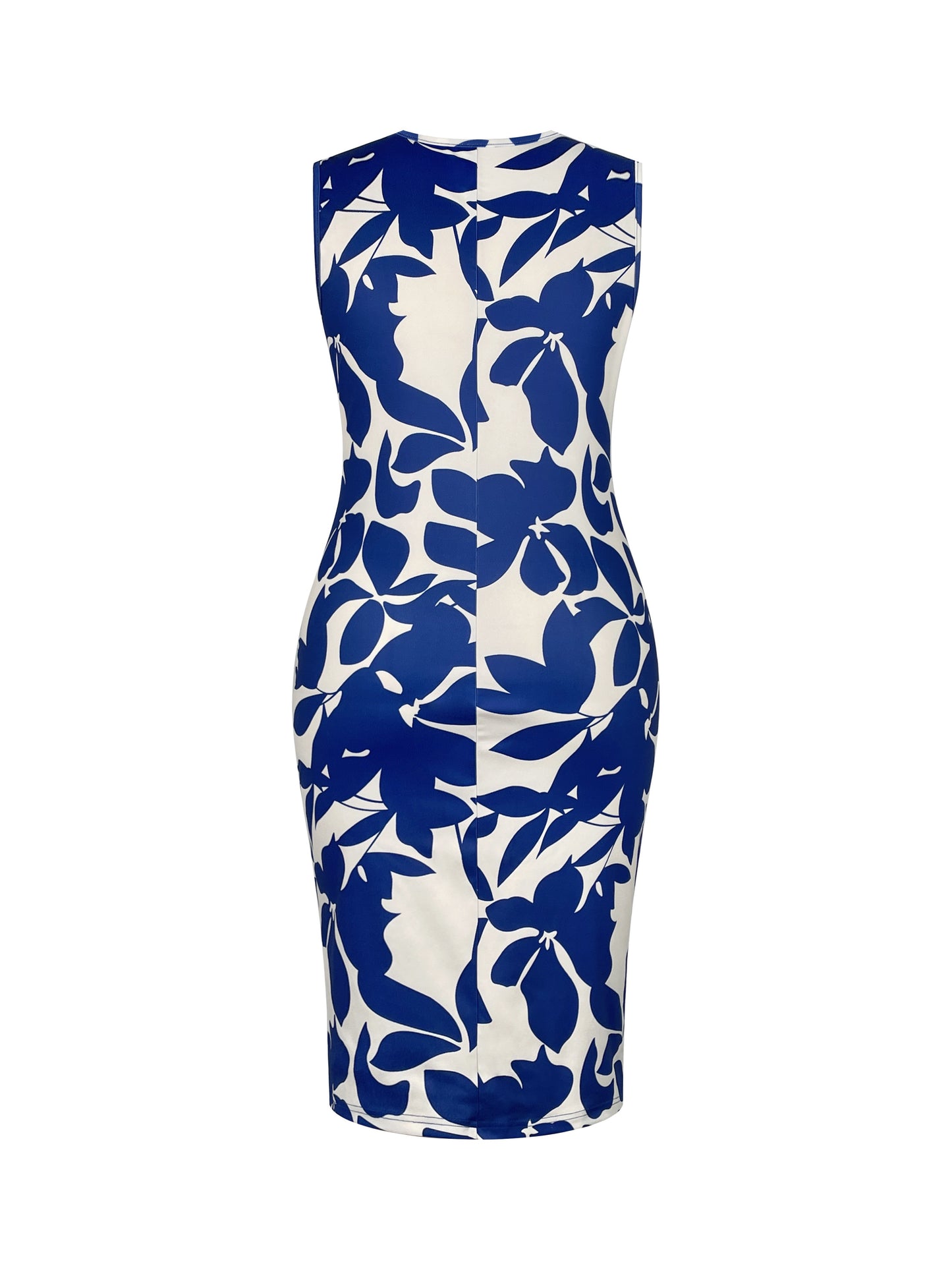 Stylish Plus Size Co-ord Set - Elegant Crew Neck Floral Print Dress and Blue Jacket - High Stretch Knit Fabric, Polyester and Elastane Blend, Comfortable and Versatile Suit Jacket Dress Set for Plus Size Women